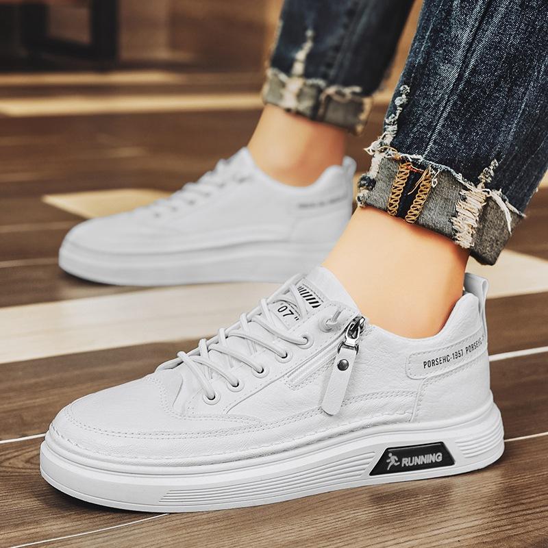 Autumn men's shoes leather board shoes men's casual trendy shoes young and young students little white shoes side zipper