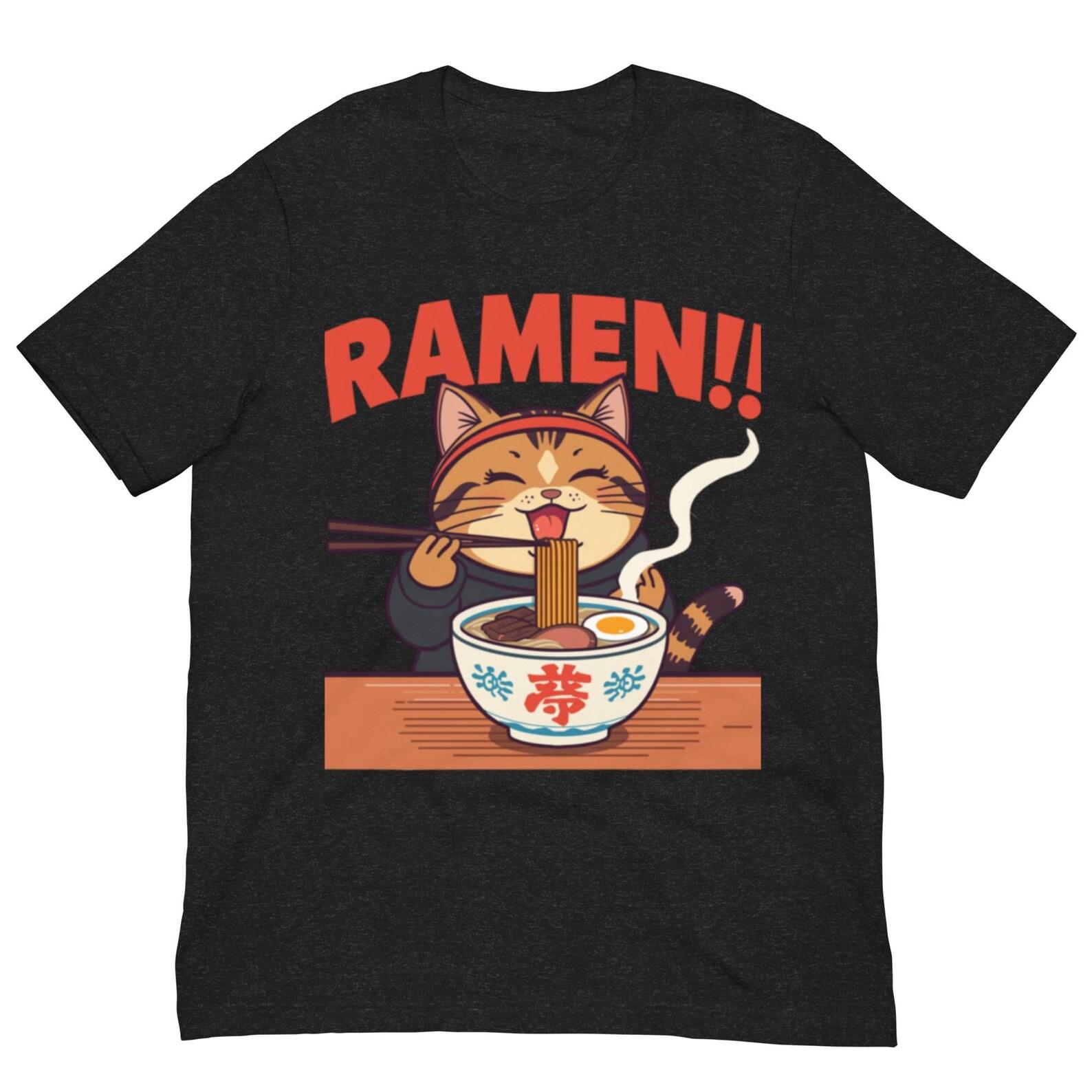 Retro Ramen Cat T-Shirt | Japanese Food Graphic Tee | Kawaii Cat Bowl Shirt S