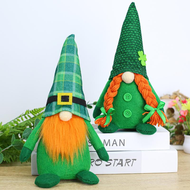 2Pcs Clover Faceless Doll Decoration St. Patrick'S Day Party Decoration Irish Green Clover Faceless Doll Festival Ornaments