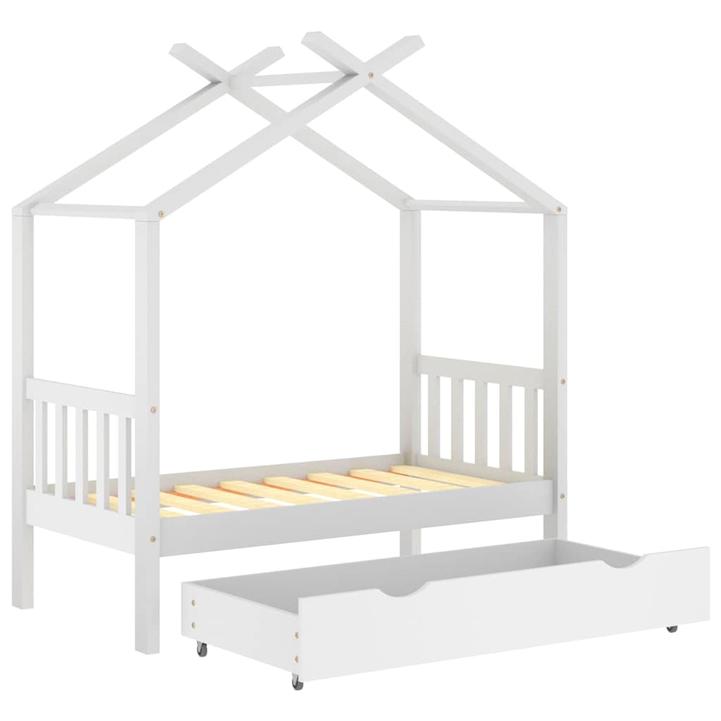 Vidaxl Children's Bed Frame with Drawer, White, Pine, 70X140 Cm