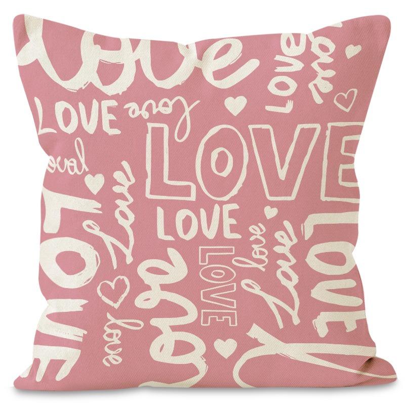 Valentine'S Day Pink Heart Print Home Decor Pillowcase Bedroom Living Room Sofa Decoration Polyester Cushion Cover With Zipper