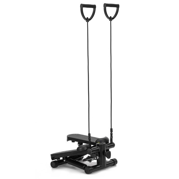 Stepper de fitness - SPRINGOS - Negro - Contador de pasos - Cables de resistencia - Mixto