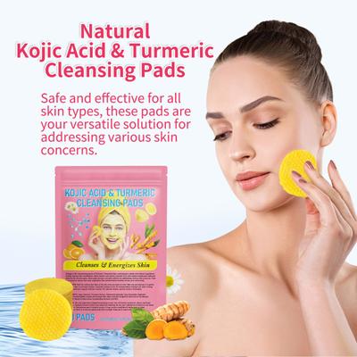 1/2 Bag Turmeric Kojic Acid Cleansing Pads Wrapped Pads In Resealable Bag Gentle Cleansers for All Skin Types Easy To Use Carry Face Wash Pads