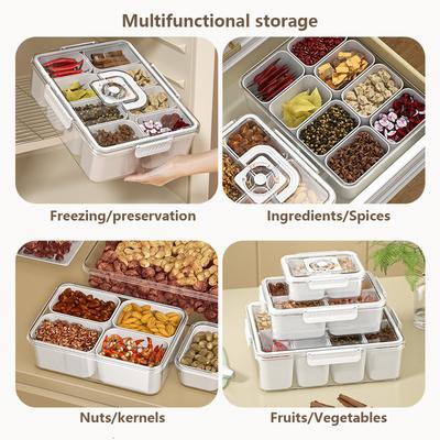 Neues tragbares Serviertablett mit 4/8-Gittern und Deckel, Gemüsetablett, tragbare Snackbox, Lebensmittelbehälter für Kekse, Süßigkeiten, Früchte, Nüsse