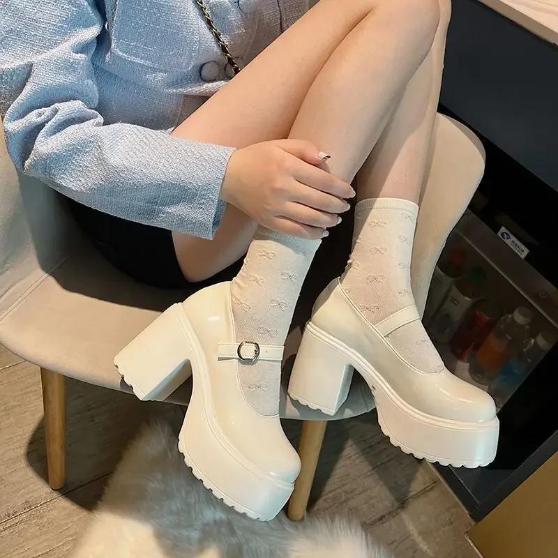 Fashion 2025 New Spring Summer Versatile Thick Bottom French Style Women's Shoes High Heels Small Leather Shoes Ladies Zapatos De Mujer