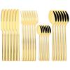 24pcs Gold Tableware Dinnerware Set Knife Forks Coffee Spoon Flatware Mirror Stainless Steel Western Kitchen Cutlery Set