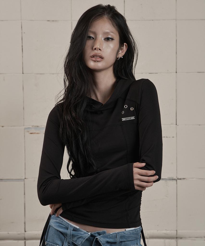 AS YOU ARE Slim Panel Hooded Long Sleeve Black