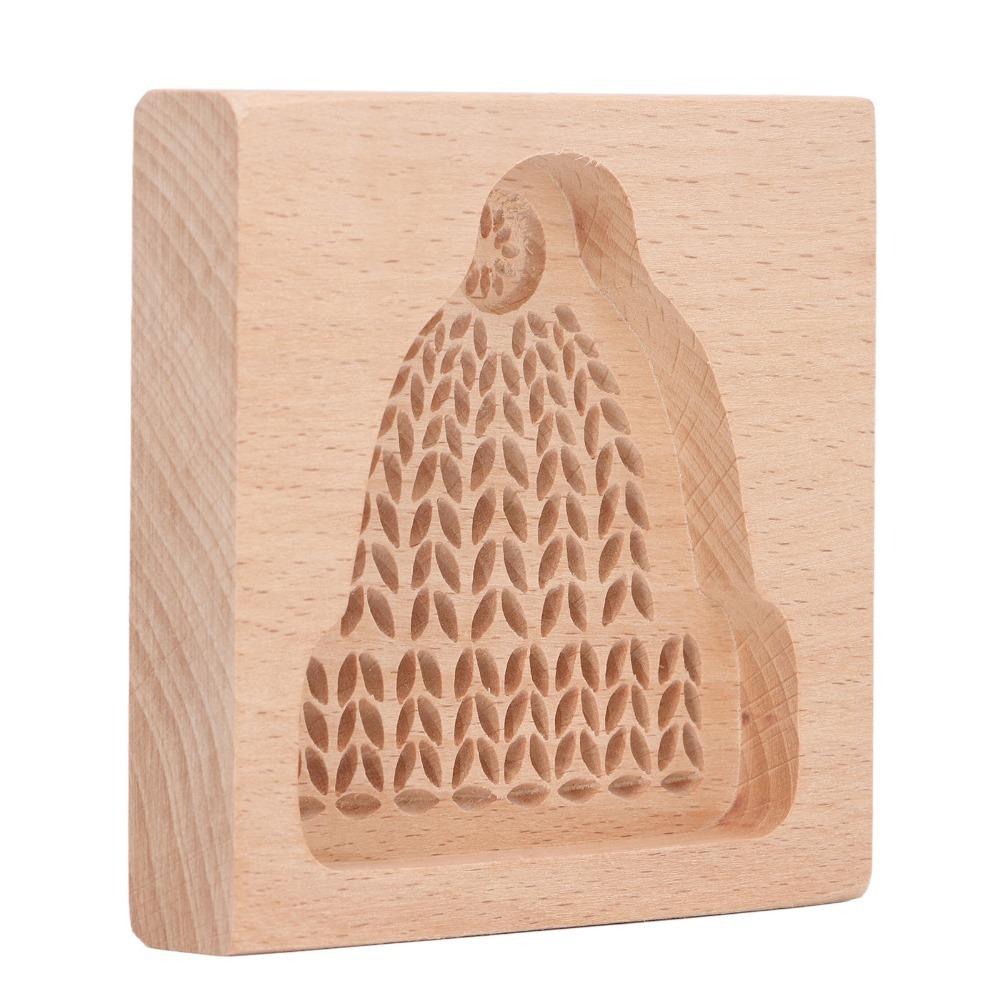 Natural Beech Wood Wooden Cookie Mold Deer Santa Claus Christmas Tree Reindeer Cookie Cutter Easy Release Carved Pattern