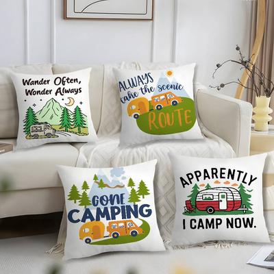 Pouzdro na polštář Happy Camper Krátký plyšový potisk Povlak na polštář Čtvercové povlaky na dekorační polštáře Pohovka Domácí dekorace