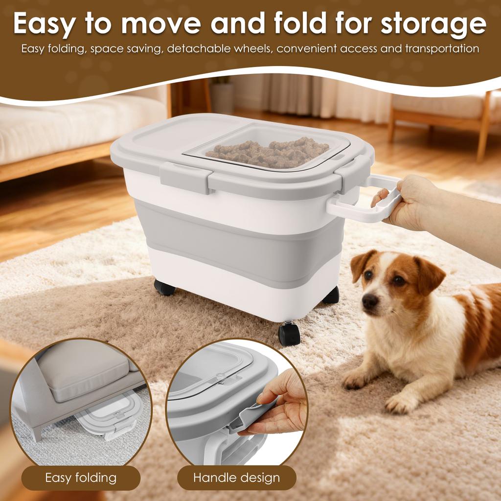 Collapsible Cat Dog Food Storage Container Large Capacity Moisture-proof Kitchen Grain Rice Storage Boxes with Removable Wheel