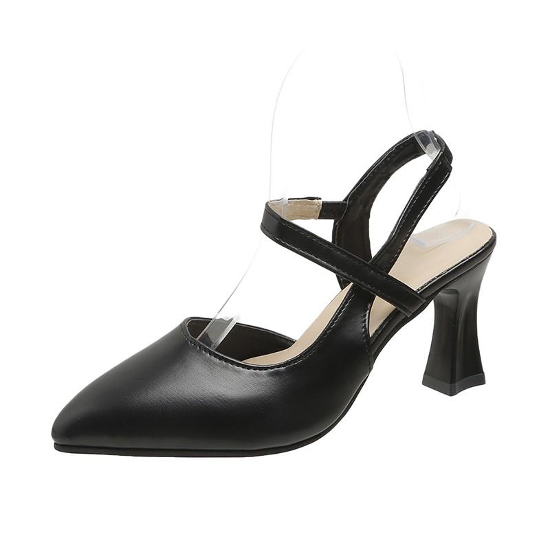 

Soft Leather Solid Color Sandals Women Summer New Style Thick Heels with Baotou Fashion High-heeled Women s Shoes 36 чорний