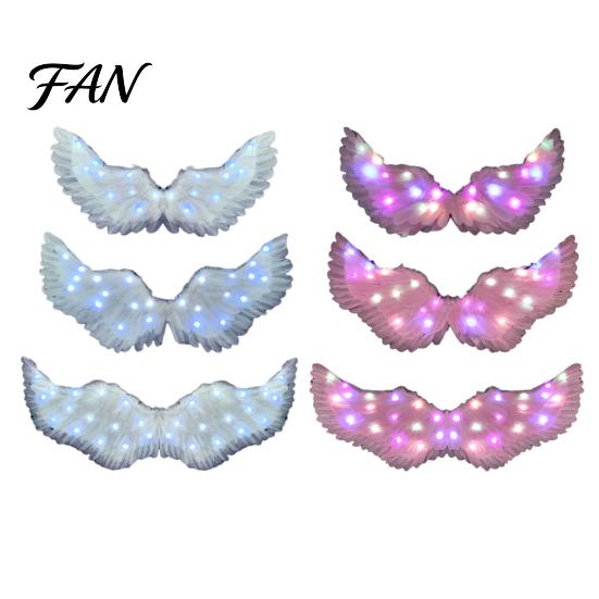 Unisex Feathered Costume Wings LED Light Up Angel Feather for Kids, Cosplay Theatre Glowing Fairy Wings, Halloween Party Performance Props Holiday