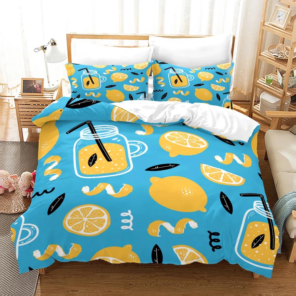 Lemon Printed Yellow Fruit Theme Duvet Cover Cute Cartoon Polyester Quilt Cover For Children Women Gifts For Bedroom Decorations