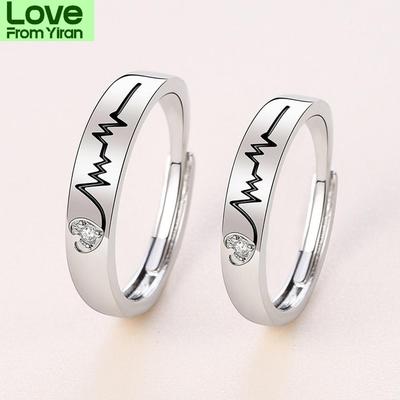 2 Stück Partnerring Herzschlag Mode Mikro-Fassung Edelsteine Öffnung Verstellbar Ein Paar Liebhaberringe Schmuck Valentinstag Jubiläumsgeschenk