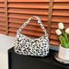 New Leopard Print Knitted Relaxed Style Handbag Trendy Versatile Stylish Commuter Handbag Sweet Shoulder Bag Stylish Storage Bag