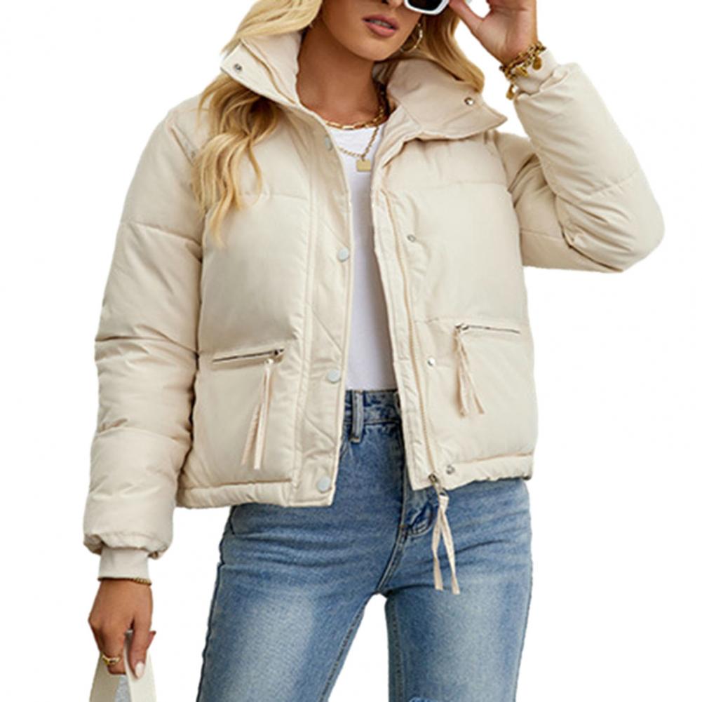 Women Casual Zipper Thick Outwear Coat Lapel Neck Soft Comfortable Polyester Fabric Classic Autumn Winter Jackets