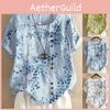 Women's Cotton Linen Floral Blouse With Short Sleeves For Summer Comfort