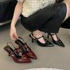 Fashion Sexy Thin High Heels Women Designer T-Strap Banquet Dress Shoe Button Hollow Pointed Toe Office Pumps Female Brand Sandals Women