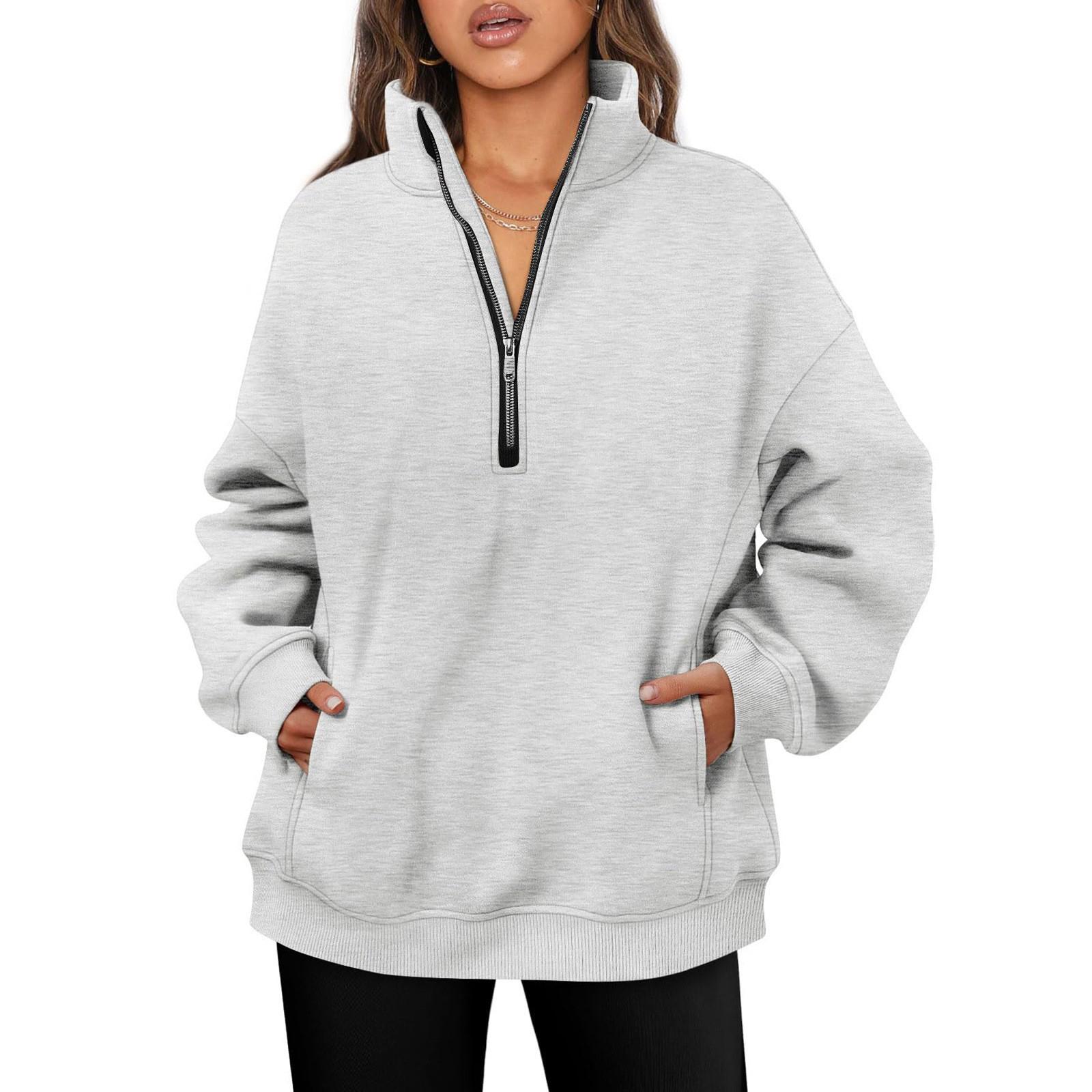 

Женские худи оверсайз на молнии с длинным рукавом, флисовый пуловер, толстовка с карманом L