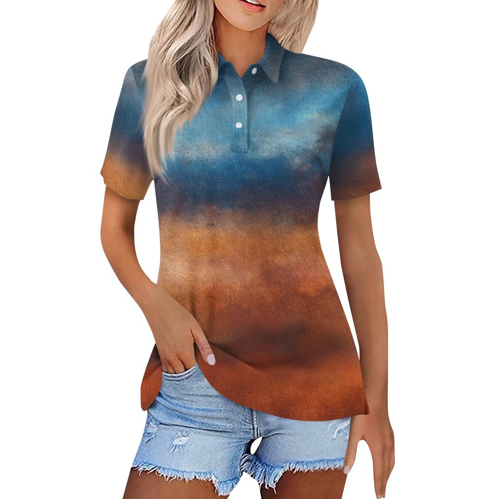 Women's Fashion Casual Lapel Short Sleeve Printed Shirt Women's Button Up Tops