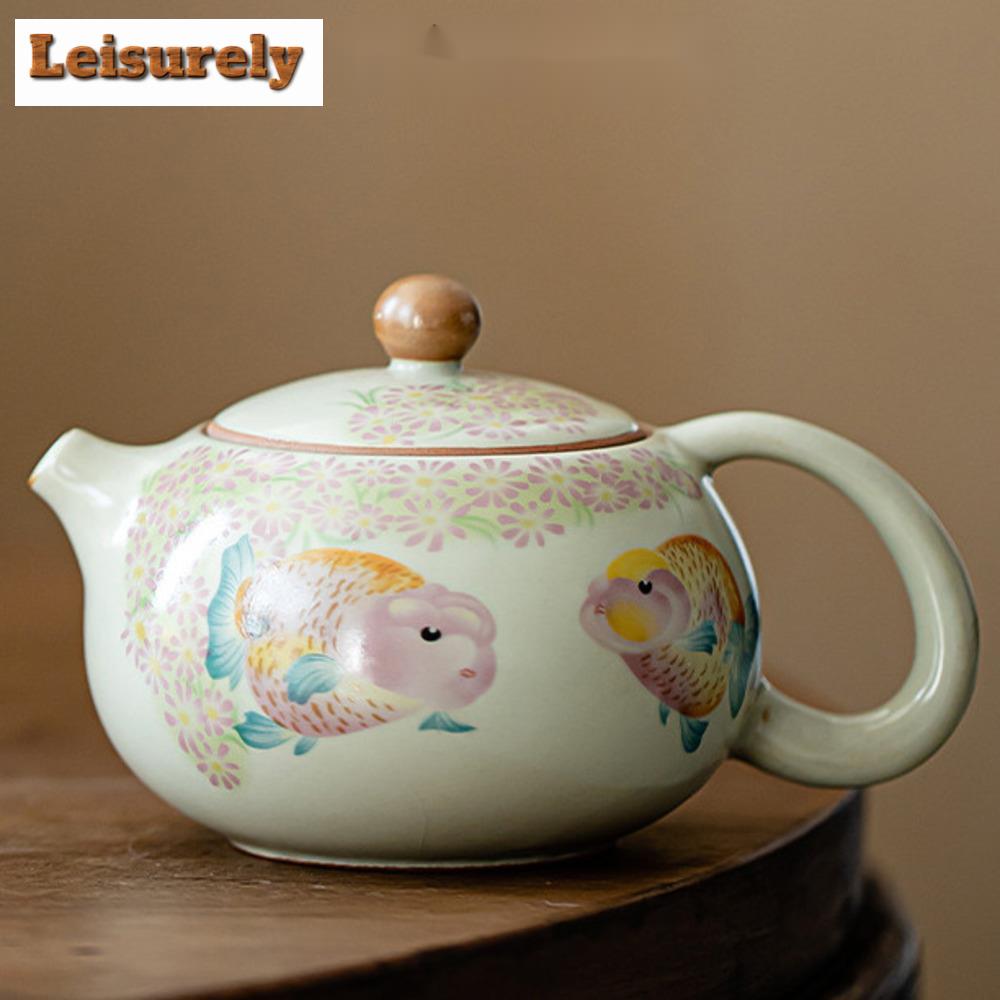 180ml Retro Ru Porcelain Teapot Chinese Koi Fish Xishi  Pot Tea Brewing Kettle Ancient Oolong Tea Drinkware Equipment Decoration