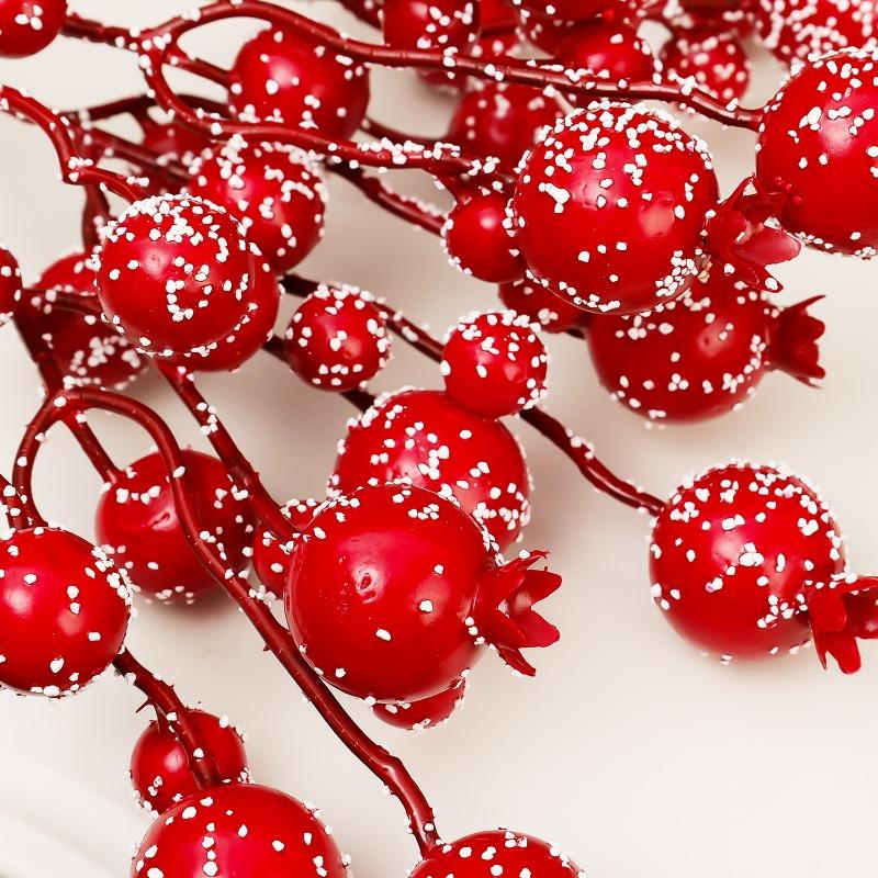 1-20pcs Christmas Red Berry Stems DIY New Year Artificial Wreath Crafts Berries Xmas Tree Fake Flowers Ornaments Party Supplies