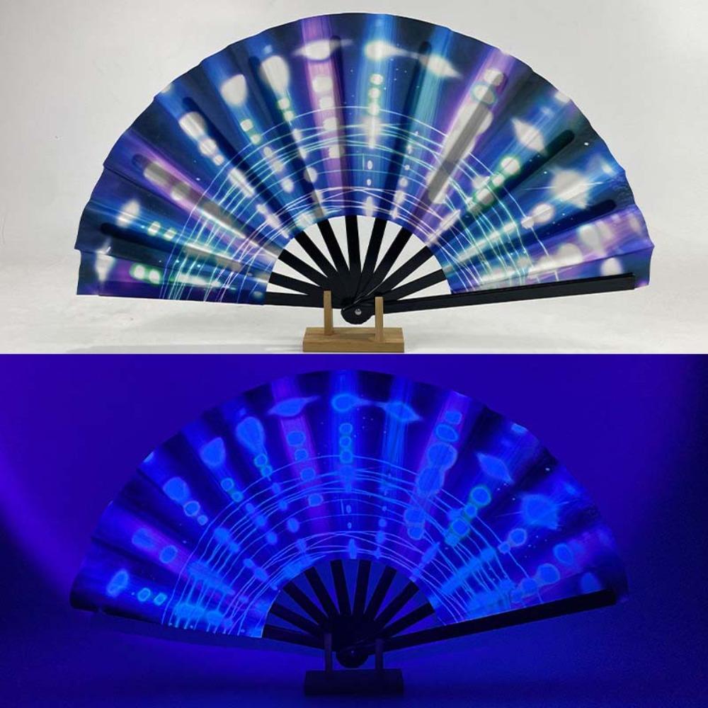 Ventilateur Psychedélique Néon Vibrant 13 pouces Papillon Ventilateur Luminescent Réactif aux UV Cosplay