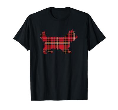 Yorkshire Terrier Silhouette In a Checked Tartan Pattern. T-shirt
