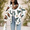 Women Plus Size White Football Printed Long Sleeve Button Front Baseball Jacket With Pockets