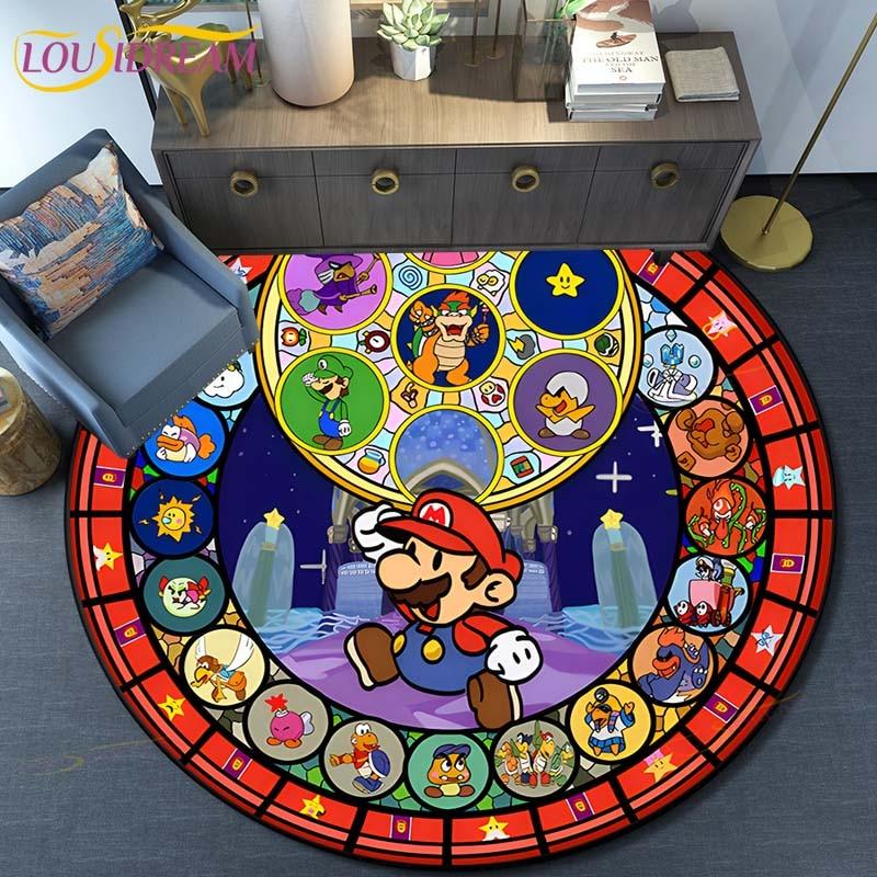 Cartoon Mario Bros Round Carpet Floor Mat Bedroom Flannel Animal Rug Anti-Slip Baby Play Mat Kids Room Decoration Mats