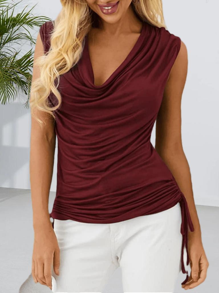 Dames Tanktop met Col en Ruches Mouwloos Zijwaarts Gerimpeld Katoenen Top