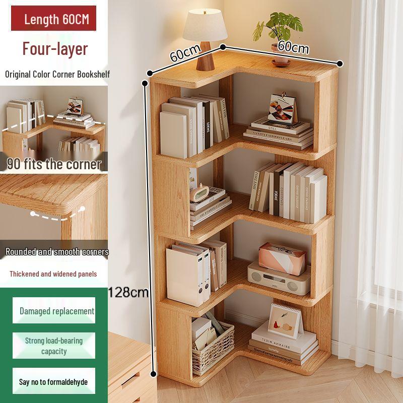 Solid Wood Corner Bookshelf - Multi-layer Storage Rack for Living Room