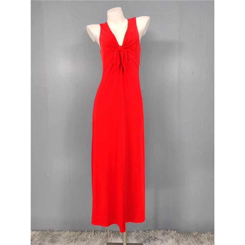 

Заказ внешней торговли Экспорт через границу R Финишная прямая Без рукавов Бант Приталенный Стройнящий Отпуск Стройнящее Элегантное Платье Red X L