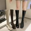 White Tall Tube Square Head But High Heels Knee Thick Heel  Boots Small Boots Season Boots Women