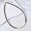 Elegant Freshwater Pearl & Black Glass Beaded Necklace - Luxurious, Non-Fading Clavicle Chain for Women