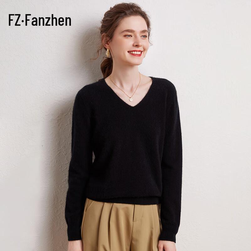 Fanzhen Women's 100% Cashmere V-Neck Sweater