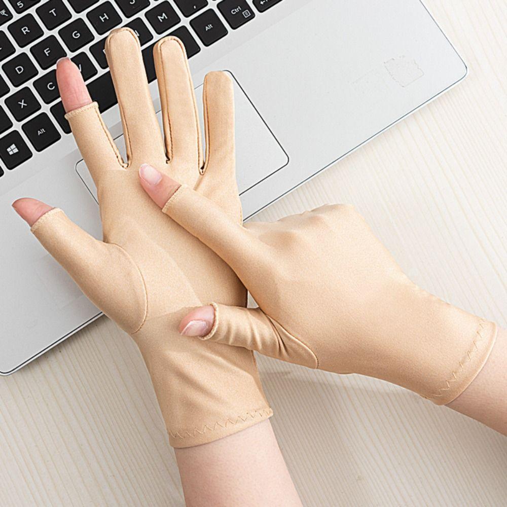 1 Pair Semi-finger Women Sun Protection Gloves Spandex Half Finger Gloves  Driving