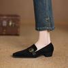 Krazing Pot Sheep Suede Autumn Winter Shoes Metal Buckle Loafers Med Heels Slip on Size 42 Round Toe Slip on Deep Mouth Pumps