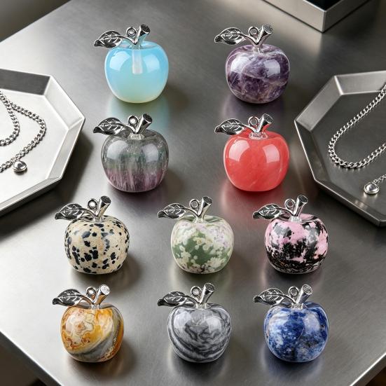DIY Necklace Pendant Fruit Shape Natural Faux Crystal Pendant with Electroplated Silver Leaf Buckle 20mm Mini Ornament