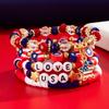 Independence Day Soft Pottery Beaded Letter Bracelet Set, Personalized Elastic Star Flag Contrasting Color Jewelry