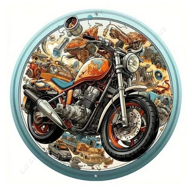 Motorcycle 2D Flat Design Round Sign, 20x20cm Wall Decor