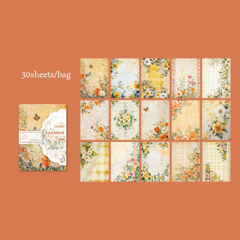 30 Sheets Floral Corner Design Paper For Creative Journal Collage Handmade Greeting Cards Scrapbooking Planner Notebook Gift