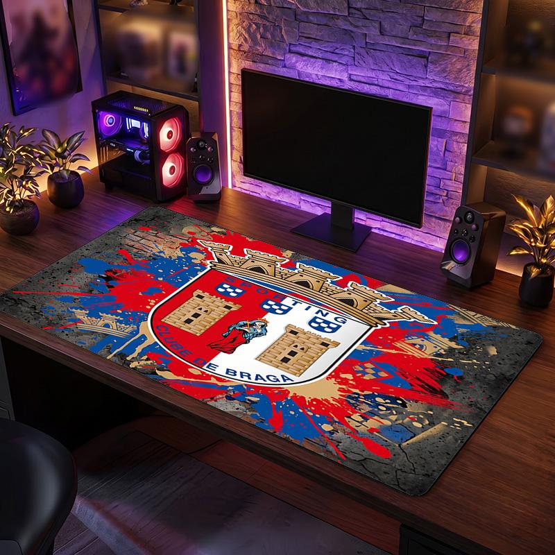 Braga FC Theme Pattern Mouse Pad, Soccer Logo Design XXL Gaming Desk Mat Non-Slip Computer Mouse Pad