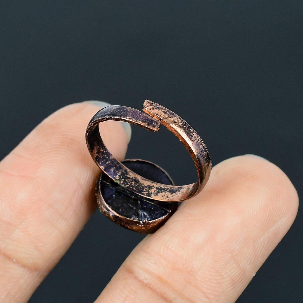 Amethyst Handmade Gemstone Ring, Copper Electroformed Ring Antique Jewelry, Adjustable Ring Engagement Gift