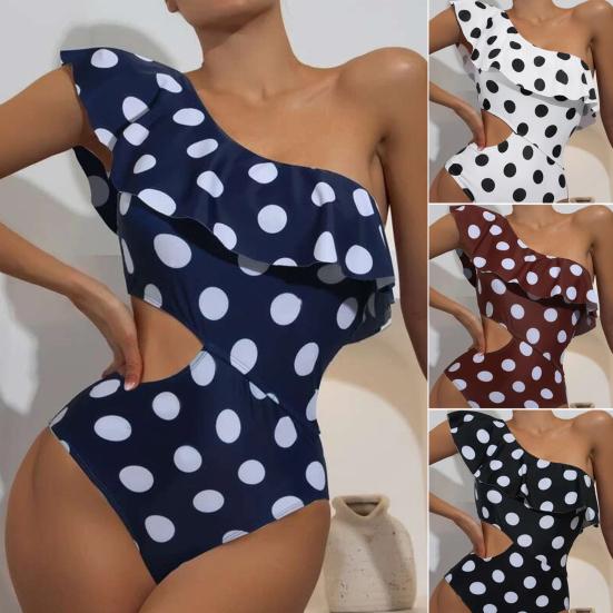 

Женский купальник с контрастным цветным принтом и воланами на одно плечо, купальный костюм для плавания