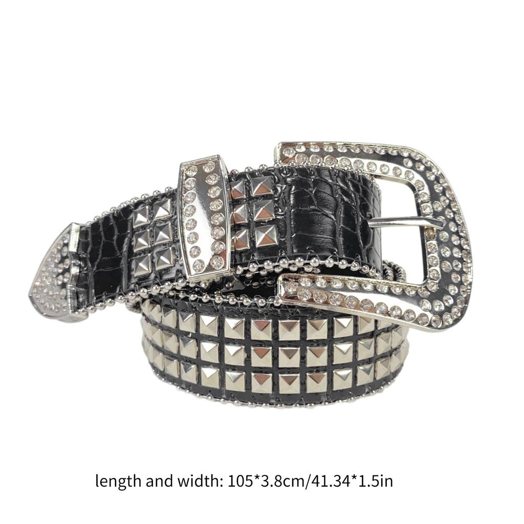 Rivet Waist Belt with Diamond Pin Buckle for Adult Personality PU Waist Belts for Women Coat Dress Adjustable Length