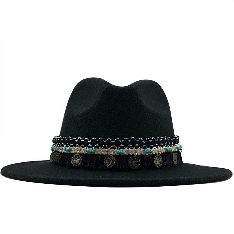 eBay Hot Sale Woolen Jazz Top Hat Ladies Minority Style Retro Flat-brimmed Big Eaves Hat