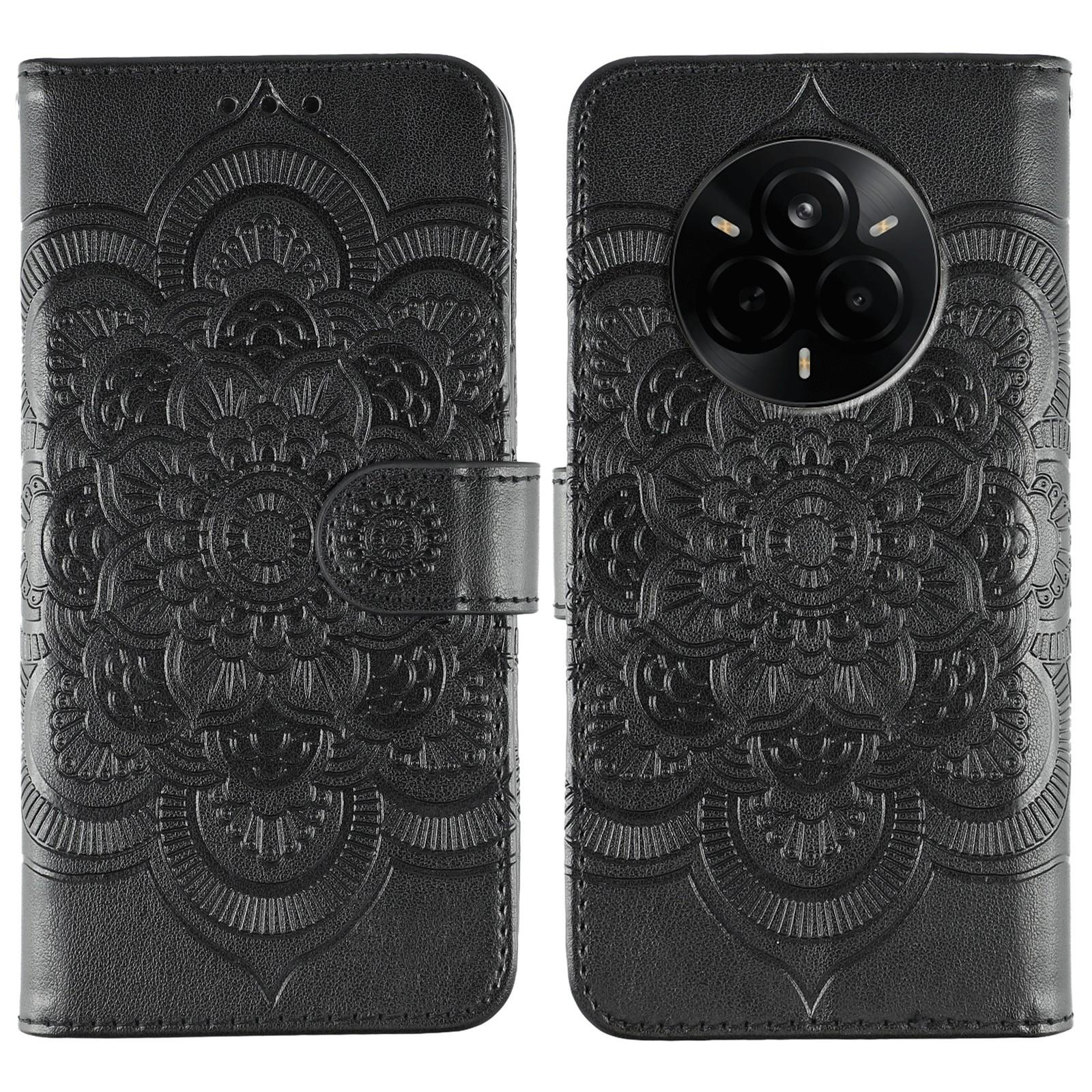 

For Realme 14 Pro 5G Case PU Leather Mandala Imprinted Design Wallet Phone Cover Black