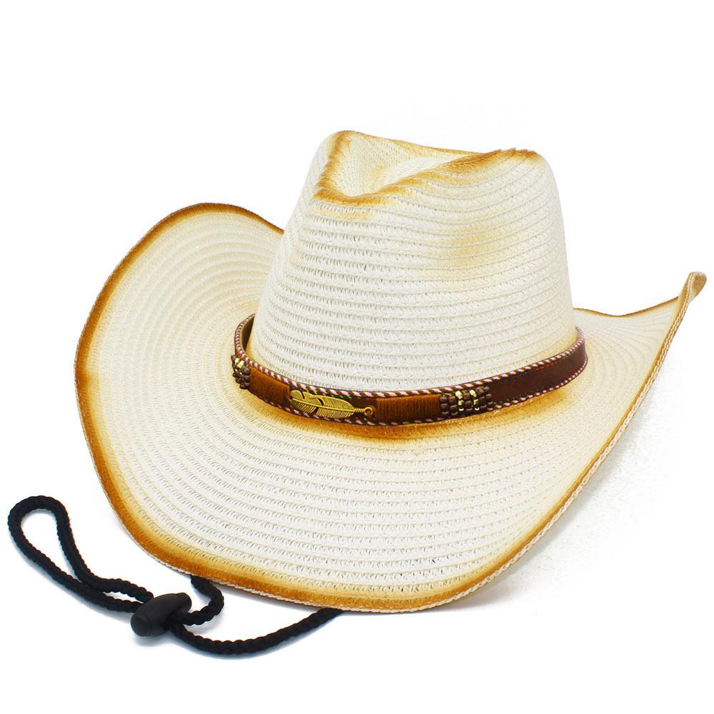 New American Curved-brimmed Straw Hat for Men and Women, Outdoor Seaside Beach Vacation Visor, Breathable Cowboy Hat