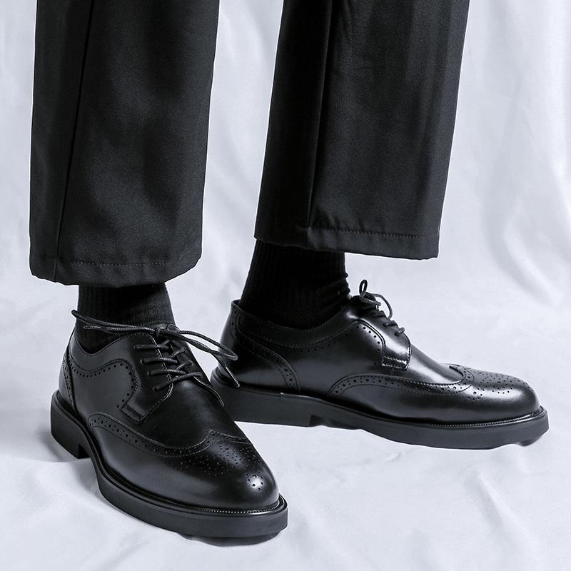 Men's Dress Shoes Lace Up Fashion Business Leather Brogue Shoe Formal Black Dress Shoes Male Oxford Wedding Office Shoes Men